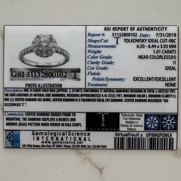 Tolkowsky (2 Carat TW) 1.46CT Halo Engagement Ring and Wedding Band.  14K Gold - Picture 6 of 9